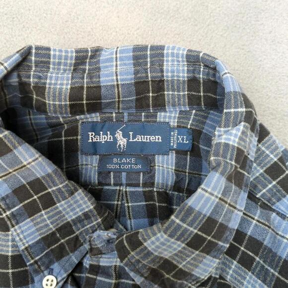 VTG Polo Ralph Lauren Shirt Men XL Blue Plaid Blake Flannel Button Pony Y2k - Picture 6 of 9
